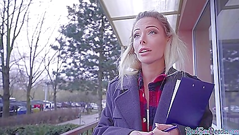 Sexy young blonde swallows a load